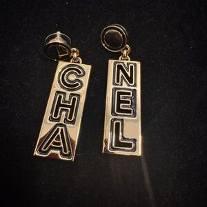 Chanel Gold and Black Letter CC Earrings